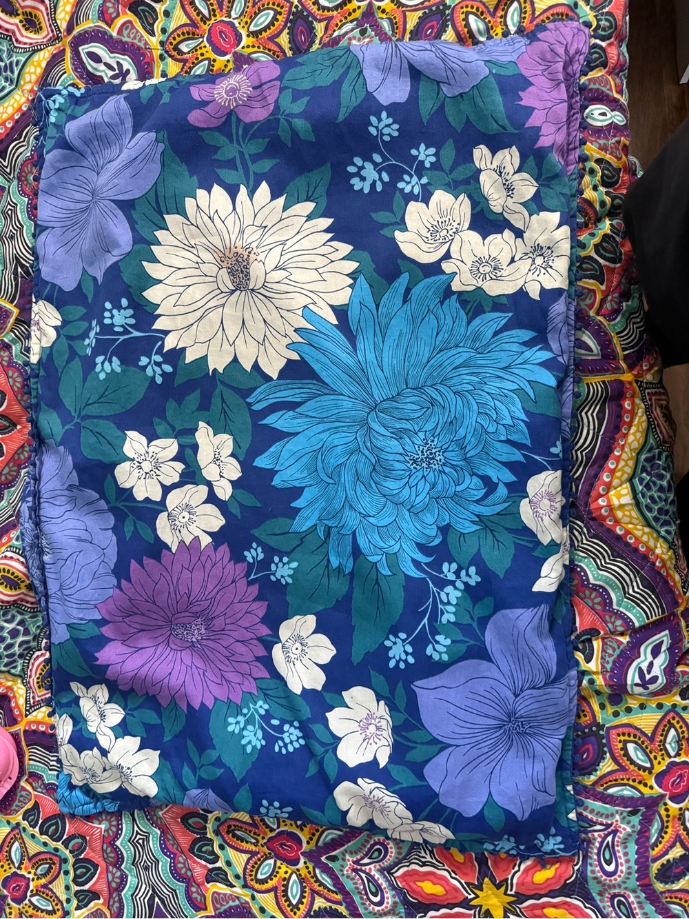 Blue Floral Pillowcase with Large Blooms
